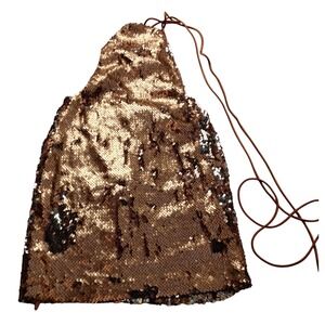 Salty Rose Gold Sequin Halter Top Spaghetti Strap Party Festival Glam Women NWOT